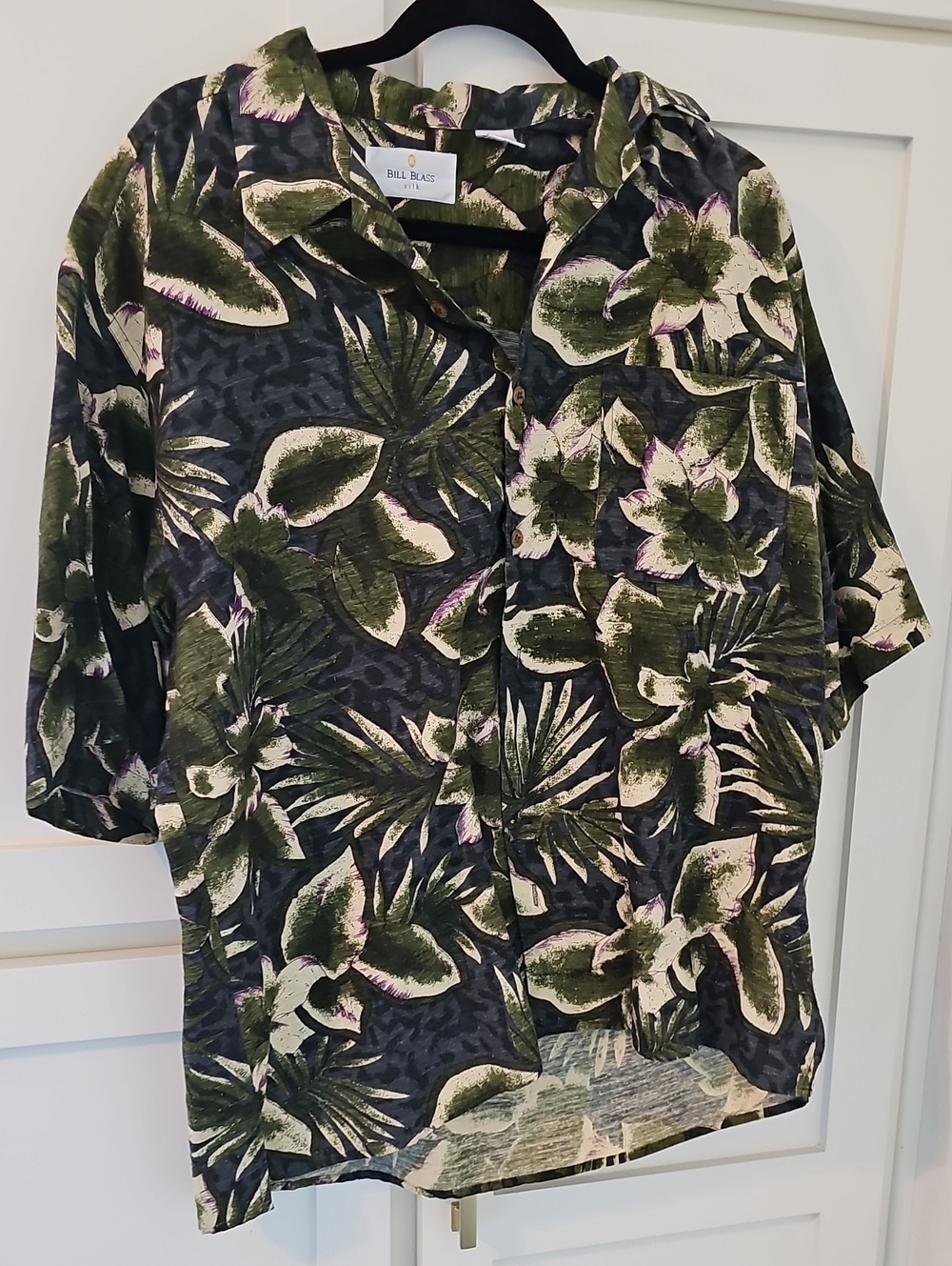 bill blass Olive Green & Black Tropical Button-Down Shirt